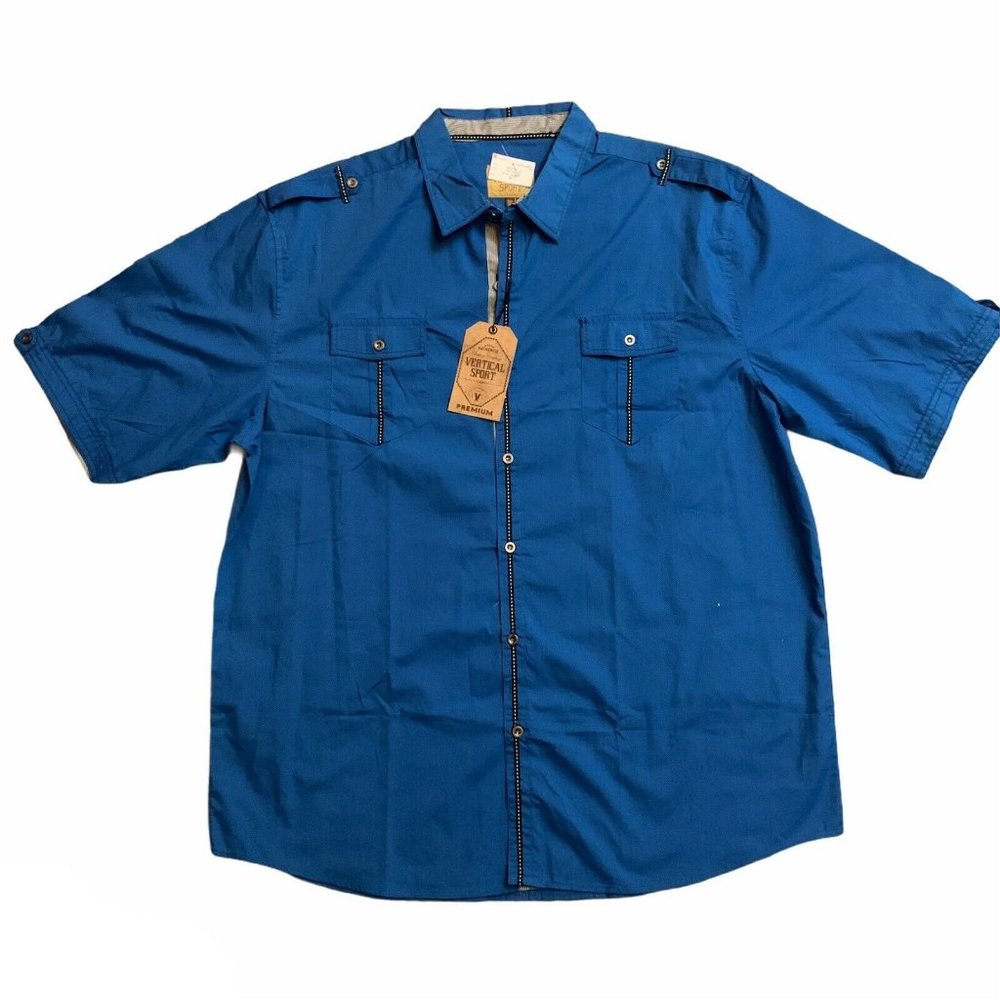 Vertical Sport Mens Short Sleeve Button Up 3XL